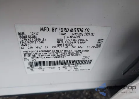 2018 Ford Edge Sel from USA, damaged, VIN 2FMPK3J94JBB35551